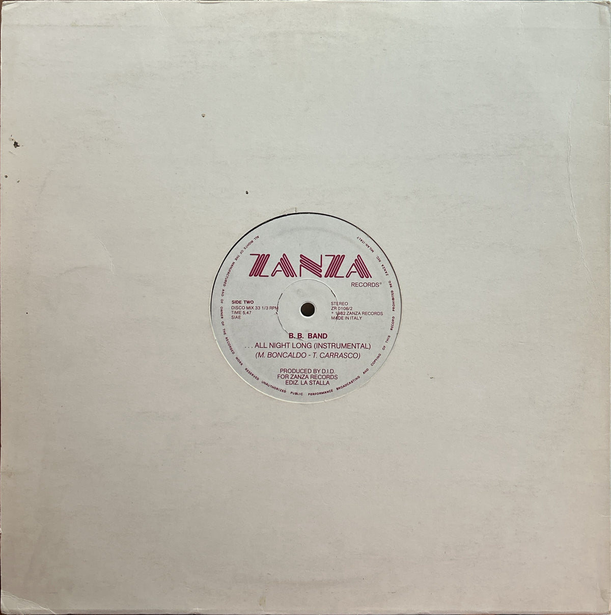 B. B. Band - All Night Long (1982) Classic Italo-Disco 12"