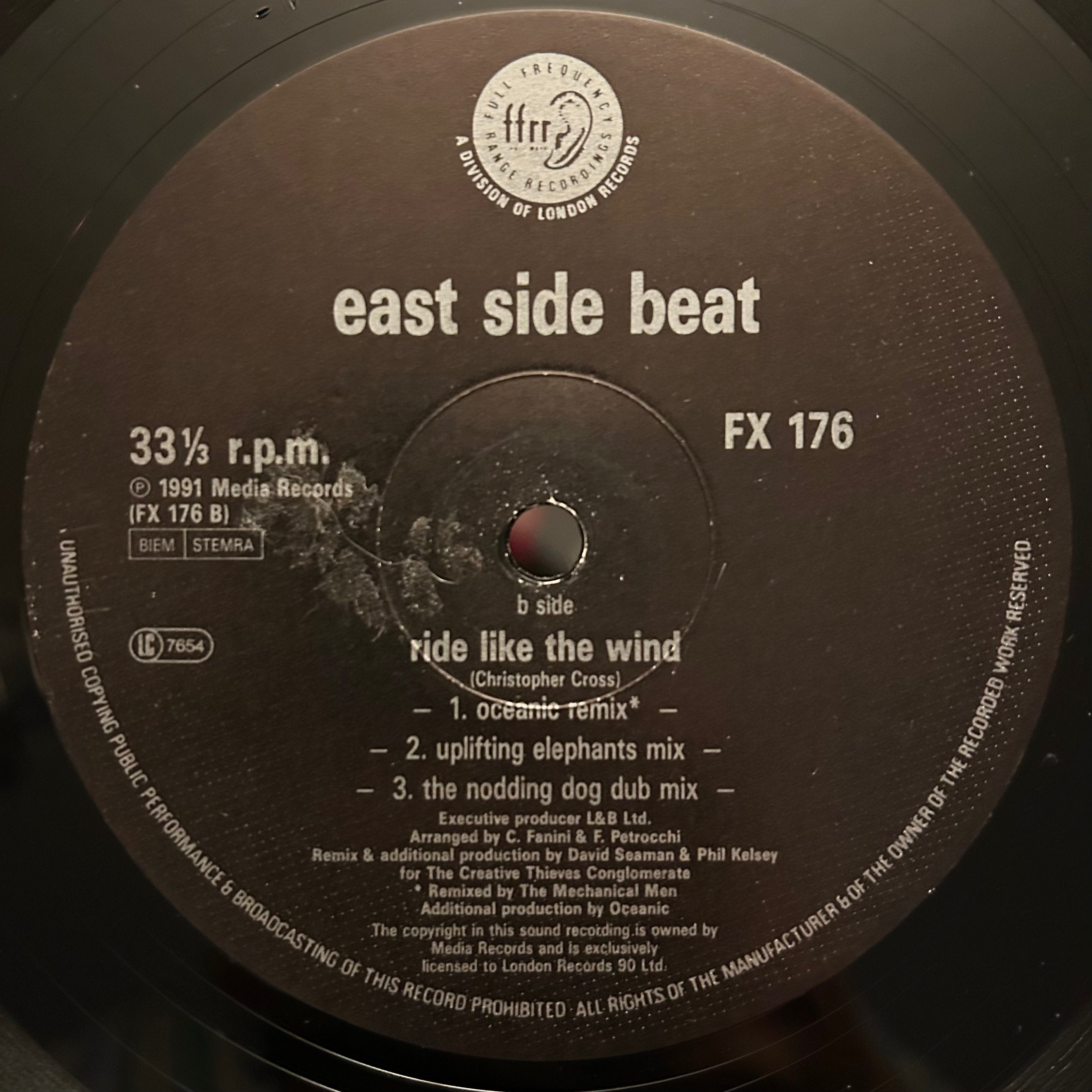 East Side Beat - Ride Like The Wind (1991) UK Euro House 12"